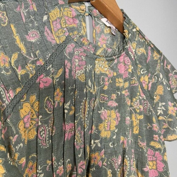 Nanette Lepore Flutter Sleeve Blouse Green Paisley & Floral Print Cottage Size M - Picture 3 of 9